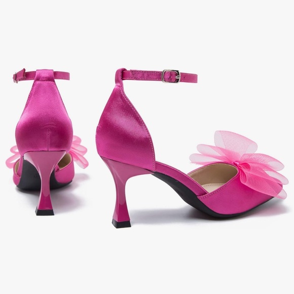 Low-Heel Strappy Closed Toe Kitten Pumps Pointed Toe Mesh Bows size 8 - Picture 3 of 6